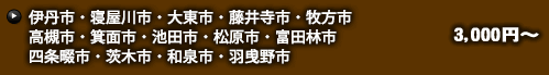 伊丹市・寝屋川市・大東市・藤井寺市・牧方市・高槻市・箕面市・池田市・松原市・富田林市・四条畷市・茨木市・和泉市・羽曵野市 3,000円