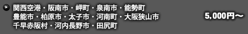 関西空港・阪南市・岬町・泉南市・能勢町・豊能市・柏原市・太子市・河南町・大阪狭山市・千早赤阪村・河内長野市・田尻町 5,000円