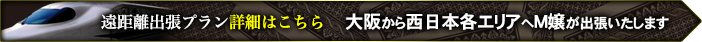 遠距離出張プラン詳細はこちら 大阪から西日本各エリアへM嬢が出張いたします